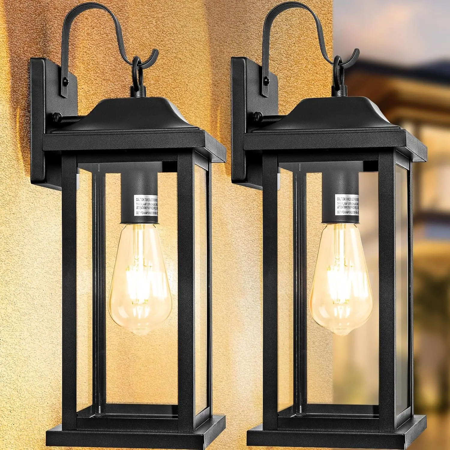 

2-Pack Large Outdoor Wall Sconces, 17” Matte Black Porch Lights with Clear Glass, Waterproof Anti-Rust Exterior Lighting for