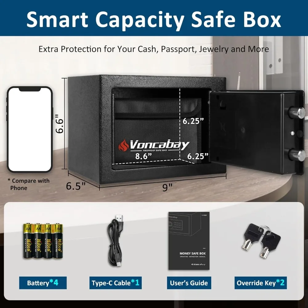 Money Safe Box for Home with Sensor Light and Mute Function & Fireproof Security Safe Box for Money Safe,with Digital Keypad