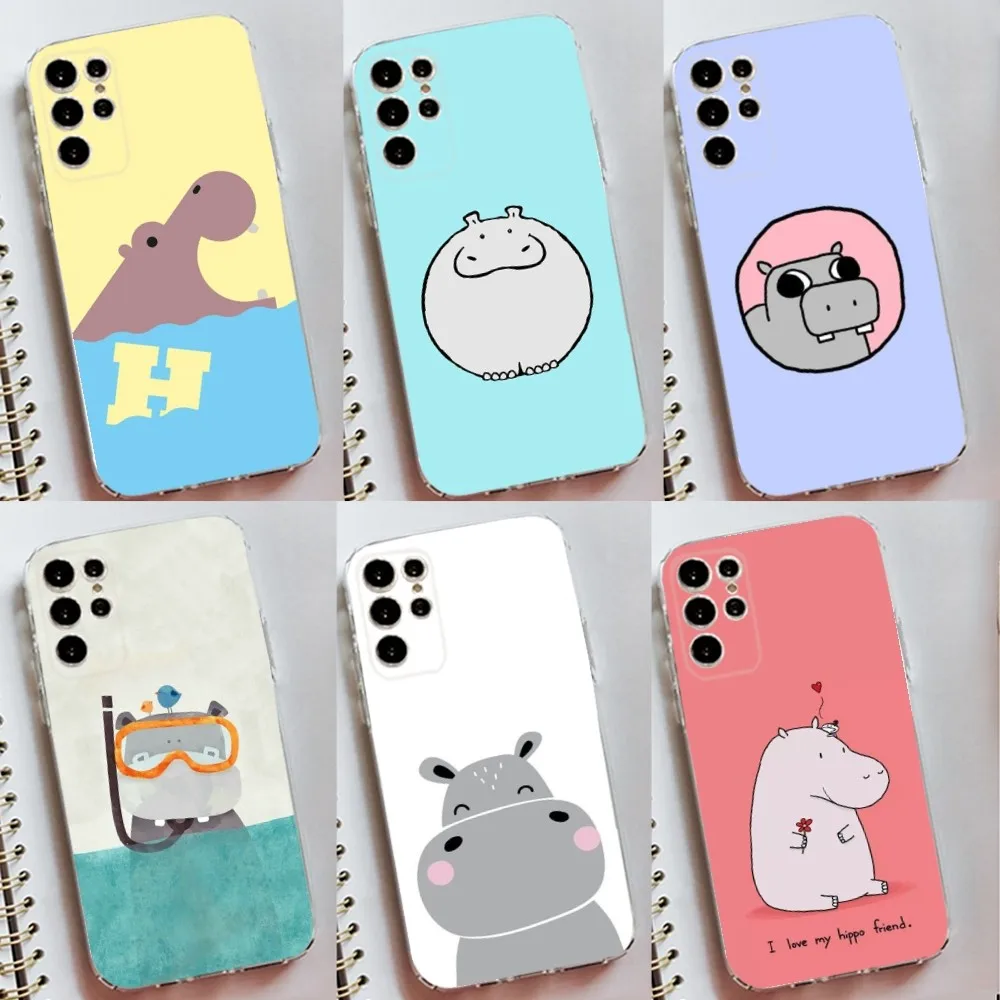 

Cartoon Animal Hippopotamus Phone Case Silicone Case For Samsung S30,S23,S21,S22,S20 Ultra,S20 FE lite,S10,S9,S8 PIus Cover Clea