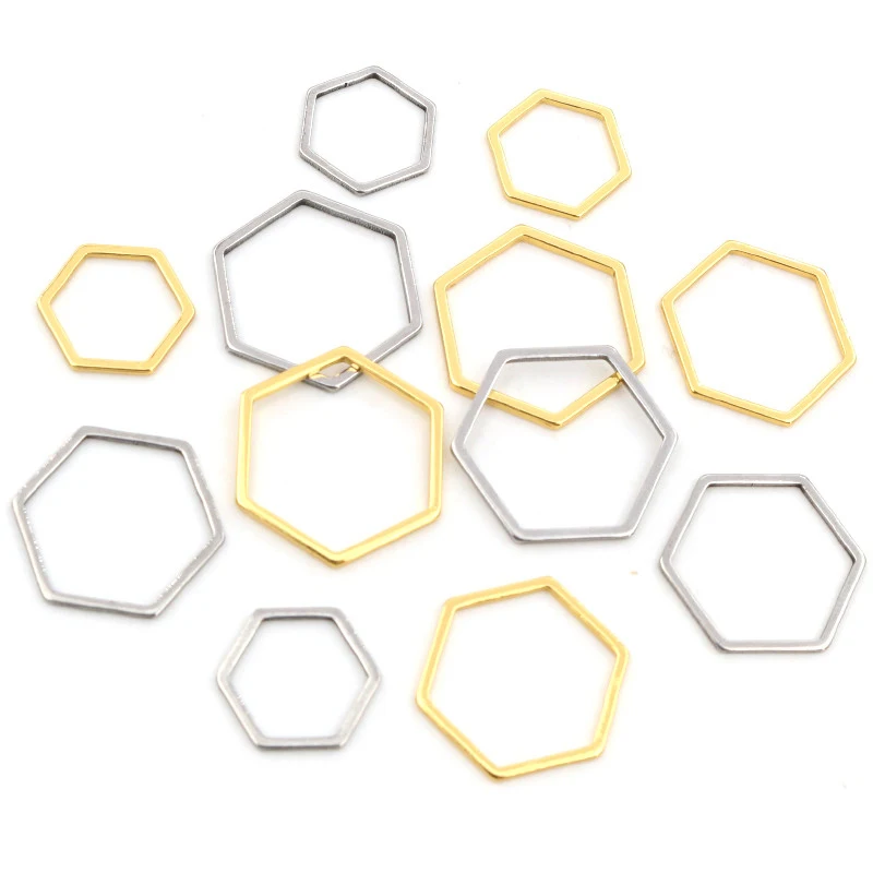 20pcs 3 Size Polygon Charm Gold Stainless Steel Pendant Open Bezels Hollow Pressed Resin Frame Mold Bezel DIY Jewelry Making