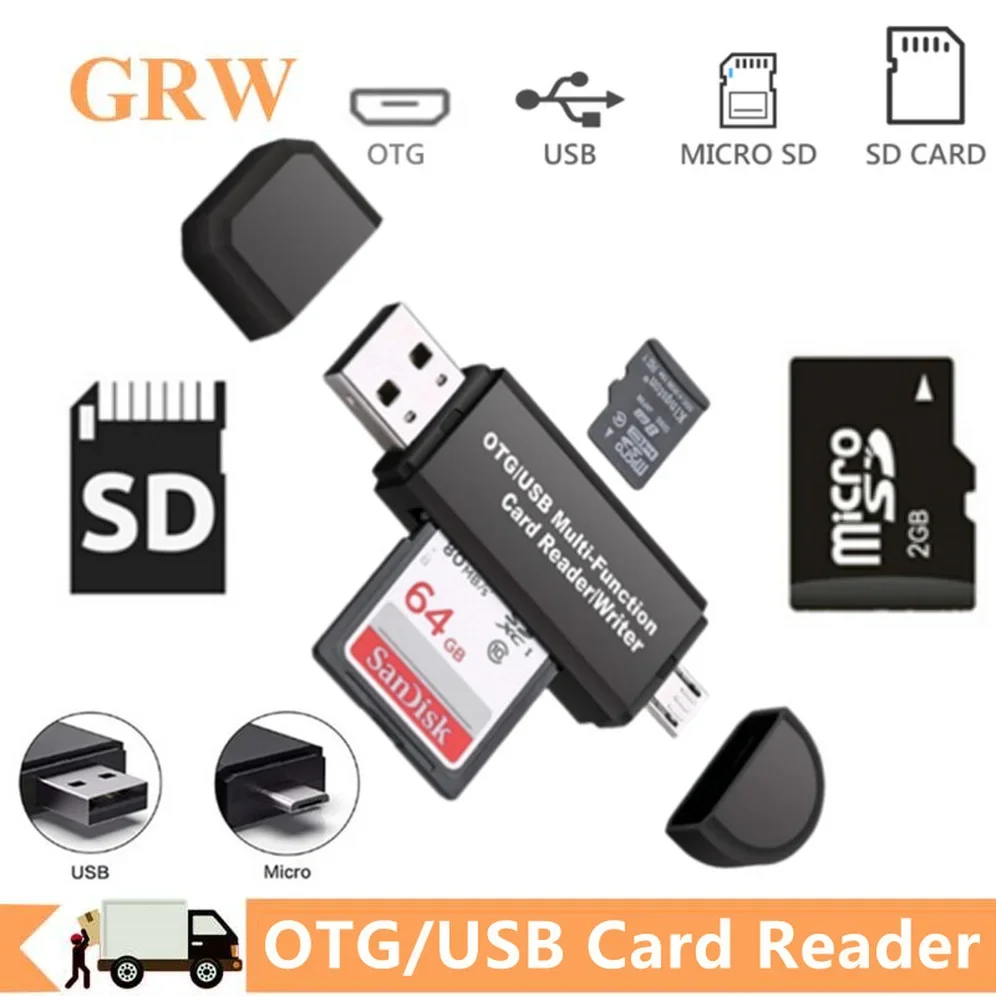 Grwibeou-ユニバーサルマイクロUSBTFおよびSDカードリーダーアダプター,2 in 1,otgメモリ,usb 2.0,電話,コンピューター,ラップトップに適合