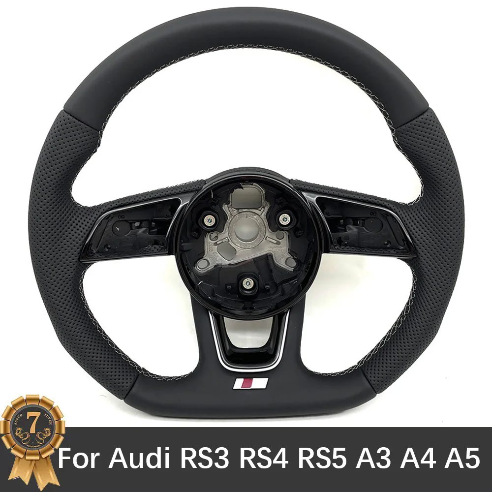 For Audi RS3 RS4 RS5 A3 A4 A5 S3 S4 S5 2017-2021 Fully Perforated Leather White Line Steering Wheel Base Accessories