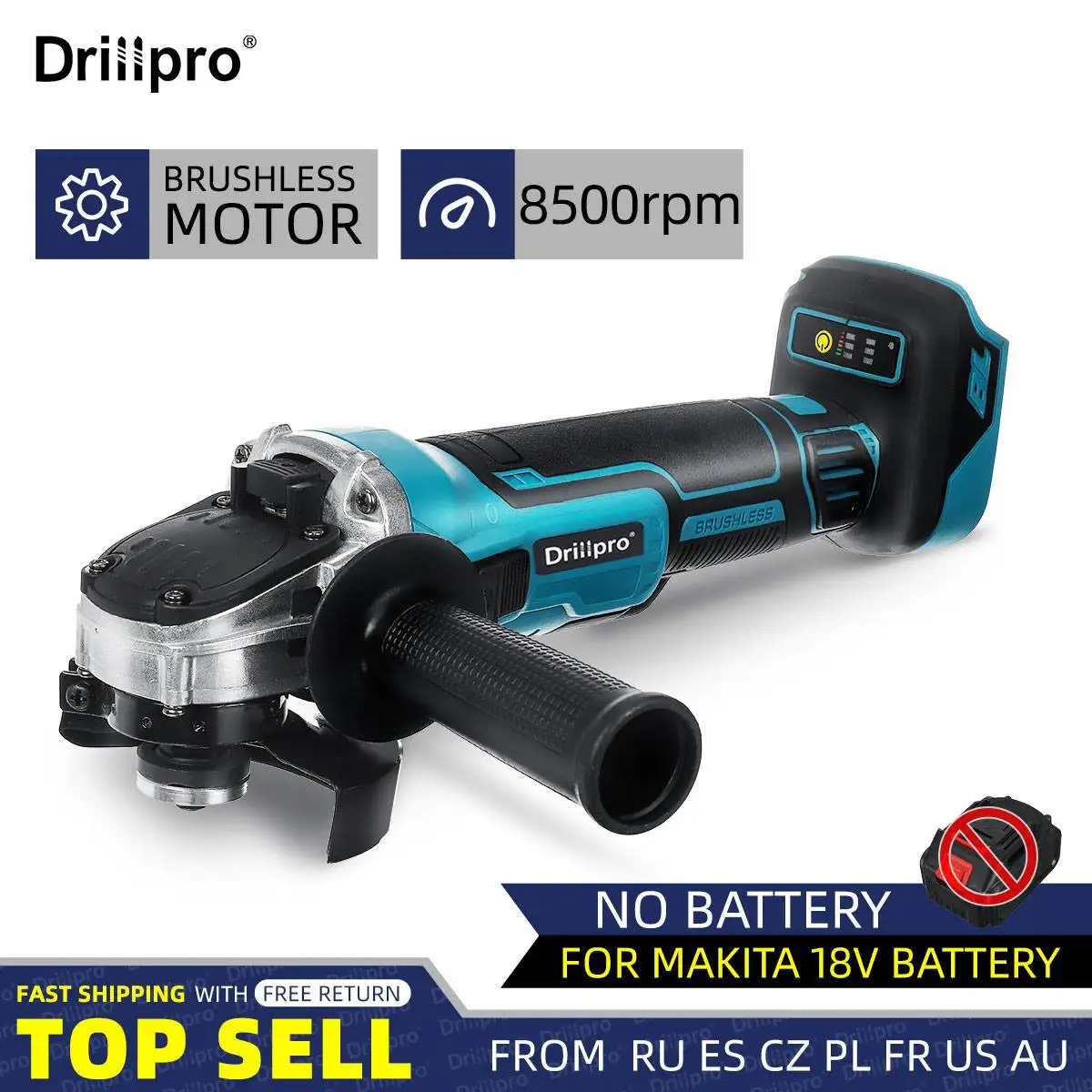 Drillpro 18V 125mm M14 Brushless Impact Angle Grinder Cordless Cutting Machine Polisher Power Tools compatible Makita Battery