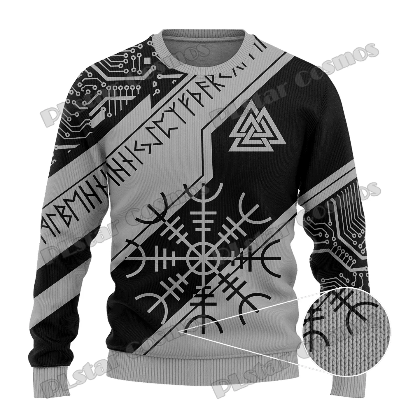 2024 Fenrir Wolf Vegvisir Tattoo Runes 3D Printed Men's Ugly Christmas Sweater Winter Unisex Casual Knit Pullover Sweater ZZM37