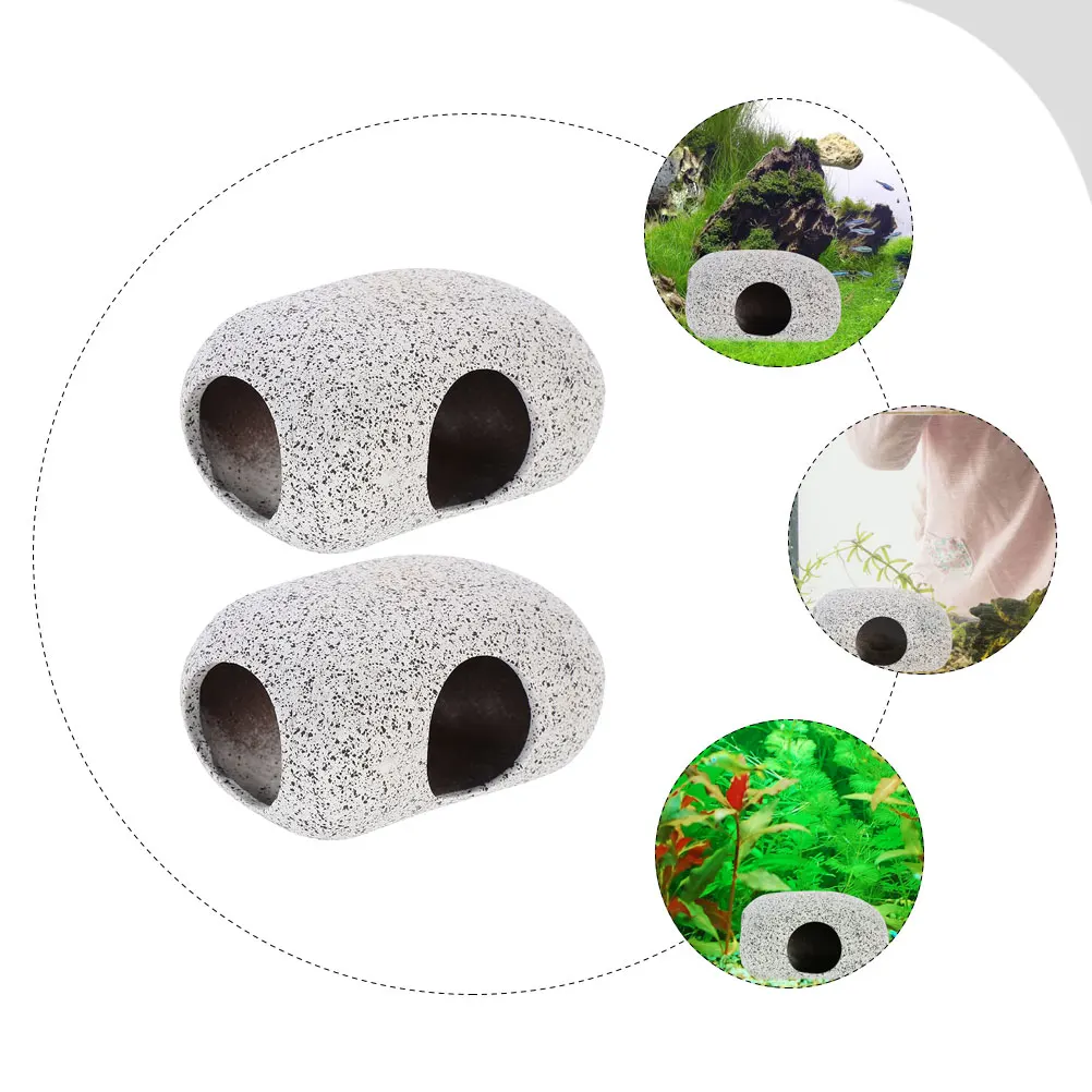 

2Pcs Aquarium Hiding Caves Creative Fish Spawning Hole Eco Friendly Pottery Stone Decor for Fish Tank Office Home Use