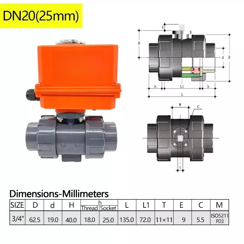Q911F-10S UPVC Electric Ball Valve Double Coupling Flange Quick Install Acid Alkali Resistant DN50 DN63 PVC Plastic Valve