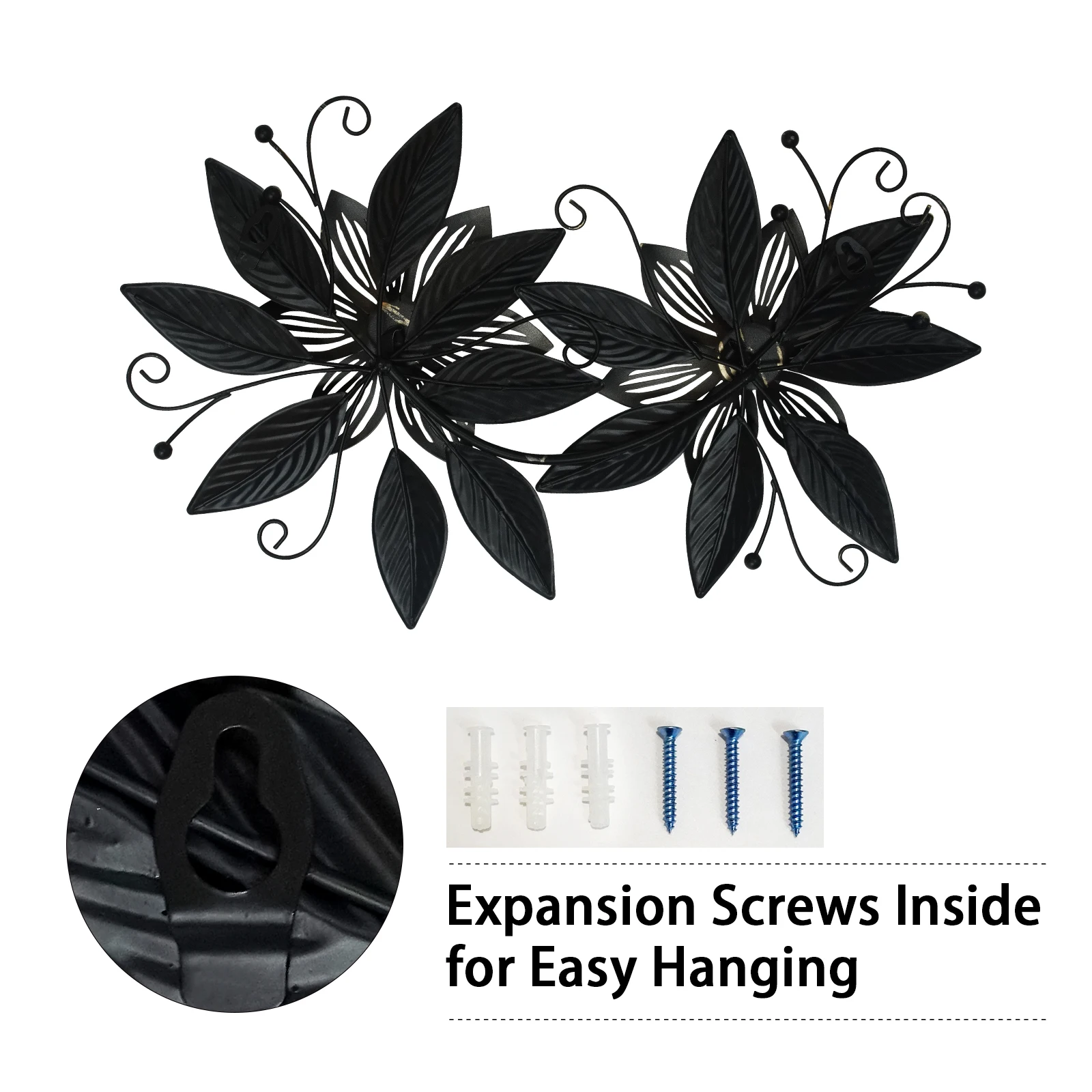 Black Gold Metal Flowers Wall Sculpture 3D Multi-layer Modern Floral Art Rustic Distressed Hanging Decor for Indoor Outdoor