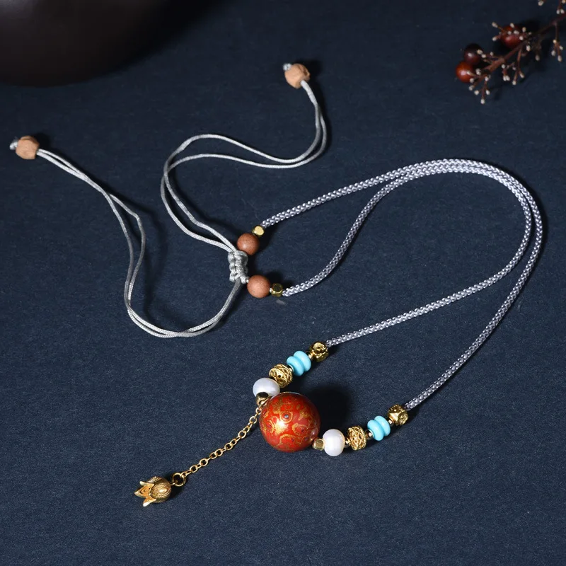 

Ремесленное ожерелье из лаковых бусин, богемное многослойное массивное ожерелье в китайском стиле, культурный аксессуар, регулируемое колье для женщин