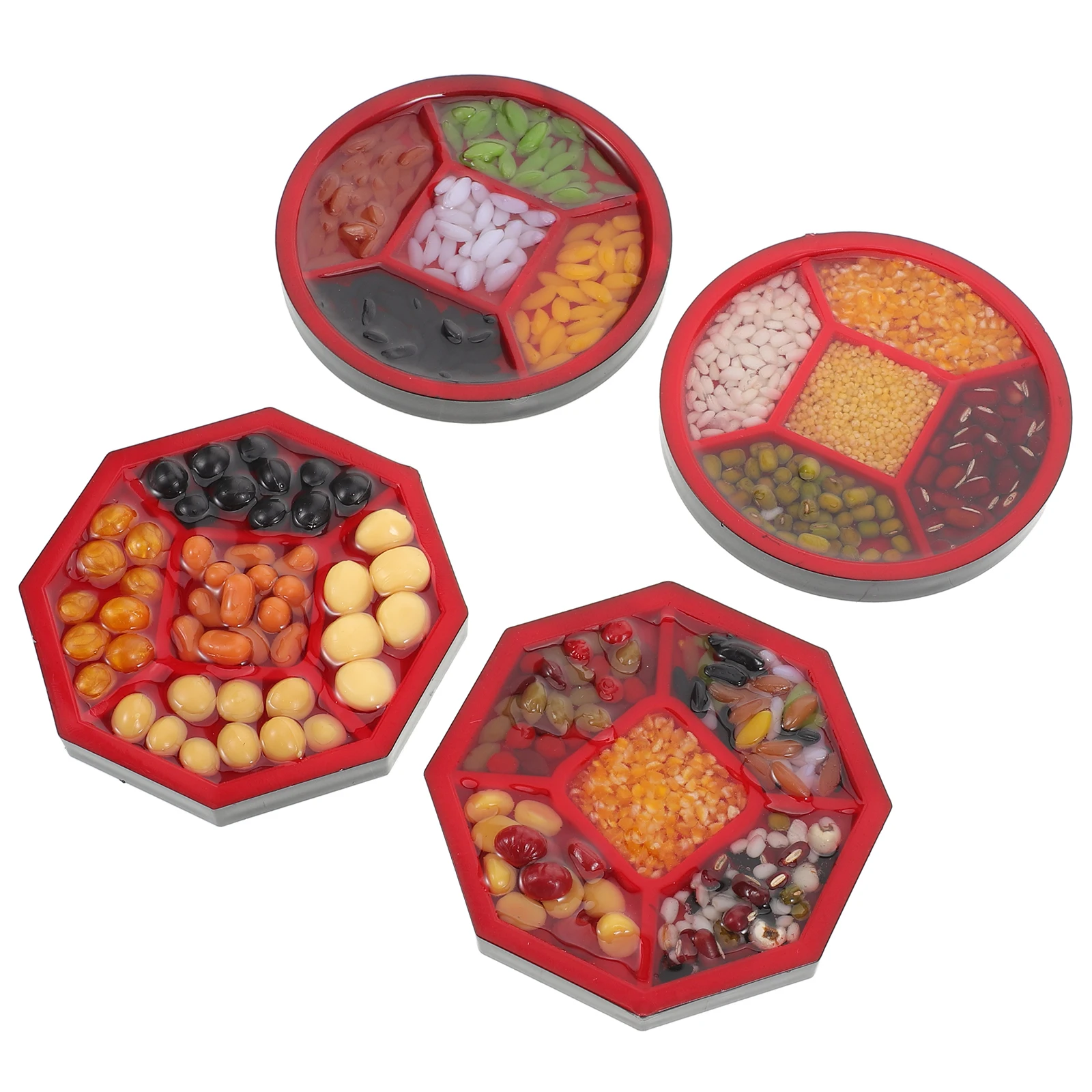 

4 Pcs Miniature Fruit Tray Box Dollhouse Kitchen Accessories Fake Rice Display Furniture Cartoon Food Toy Plastic