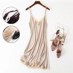 Spring and Summer Knitted Mulberry Silk Home Dress Lace V Collar Sexy Adjustable Base Slip Nightdress