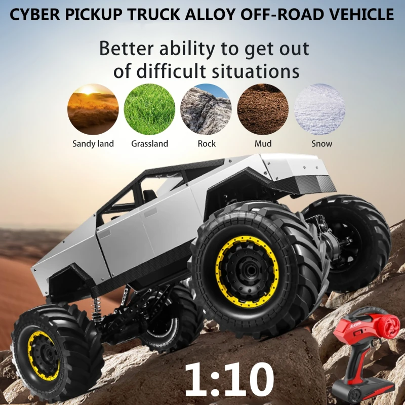 

1:10 Large Wheel 4WD RC Climbing Truck Toy 2.4G LED Lighting All Terrain Off-Road Car Alloy Remote Control Pickup Truck Model