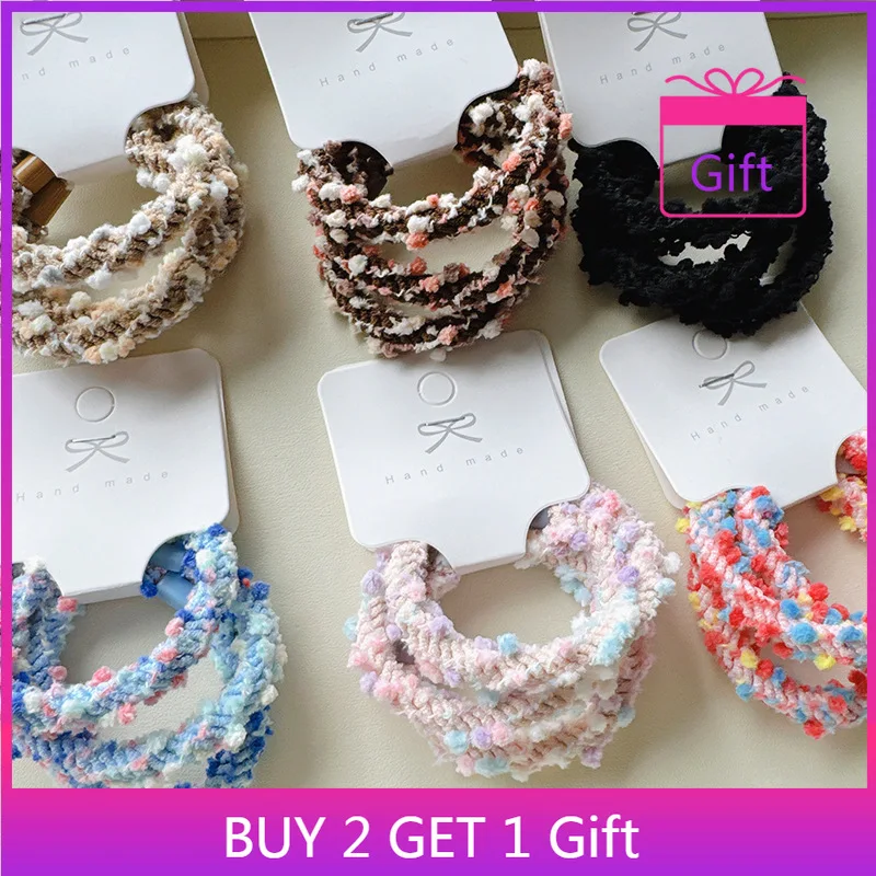 

Girls Hair Bands Cute Knitted Scrunchies with Pom Poms Stretchy Non Slip Hair Tie Set for Children