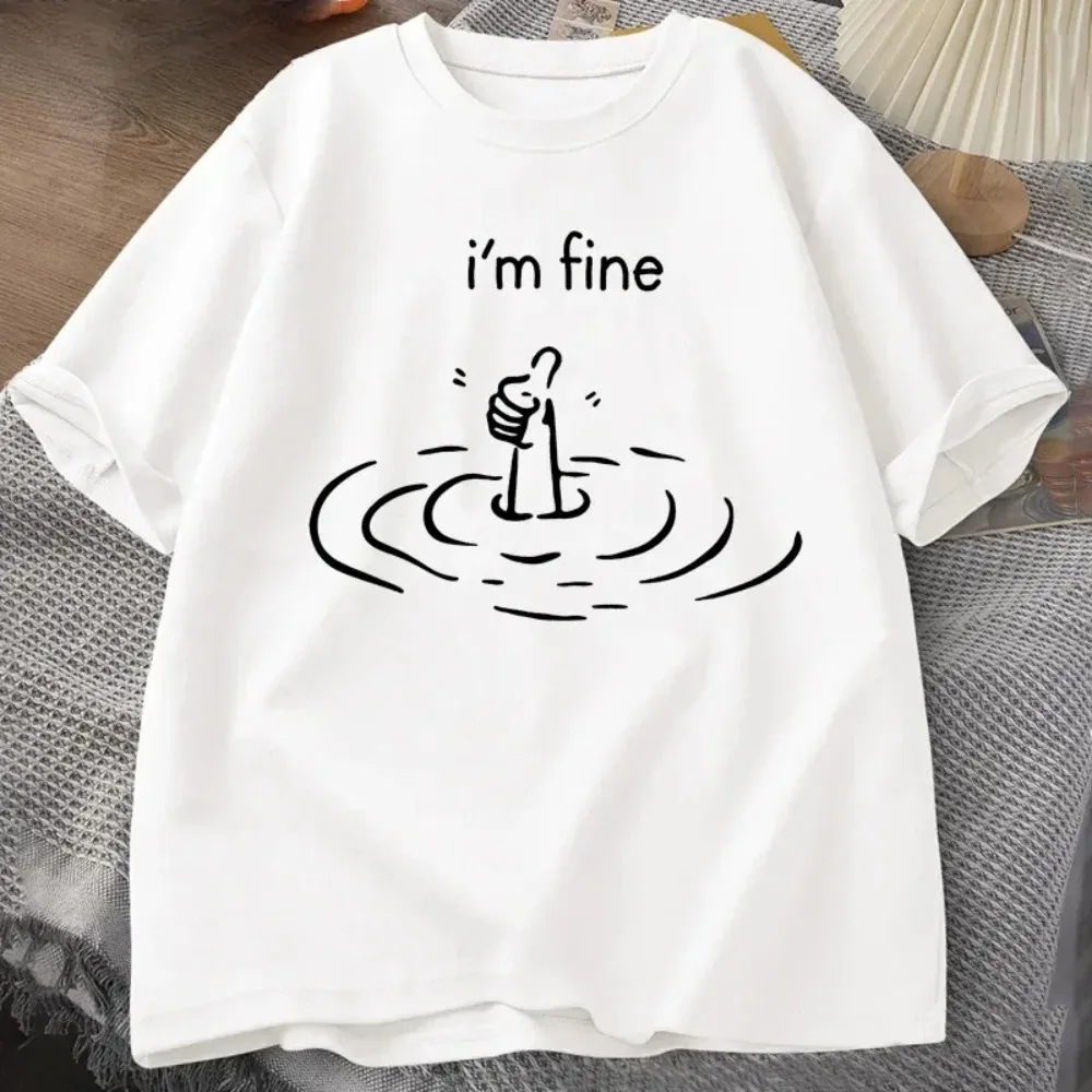 

2025 Summer Top I'm Fine Back Print T-shirt Women Funny Mental Health T Shirt Humor Short Sleeve Loose Tshirt Loose Fashion Tees