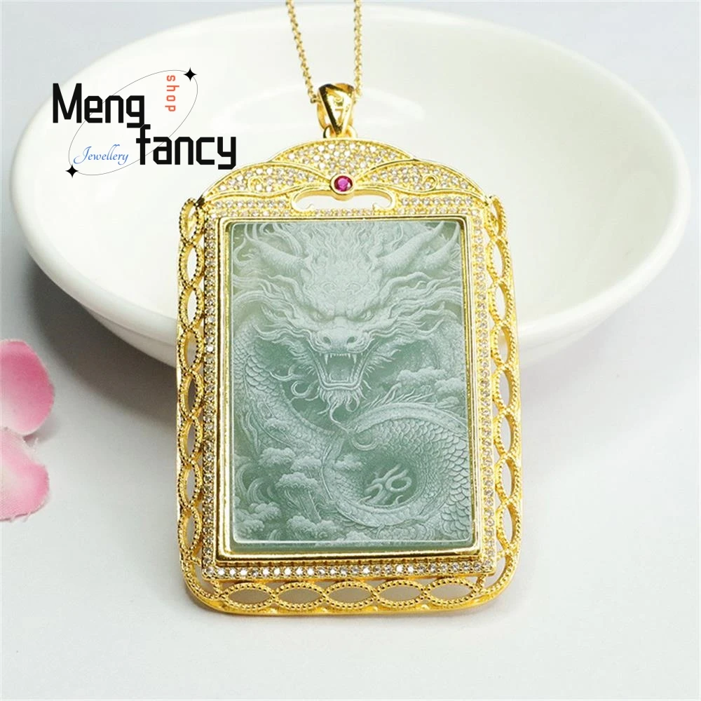 

Natural Jadeite Blue Water Zodiac Dragon Jade Shadow Carving Pendant Exquisite Elegant Simple High-grade Luxury Quality Jewelry