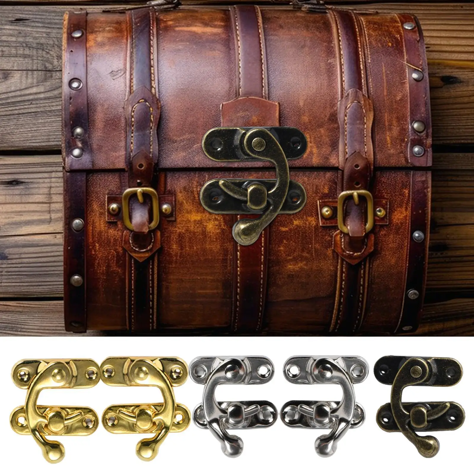 Antique Hook Hasp 2pcs Brass Retro Clasp Latch For Antique Box Vintage Style Left And Right Hook Latch Mini Hasp Latch