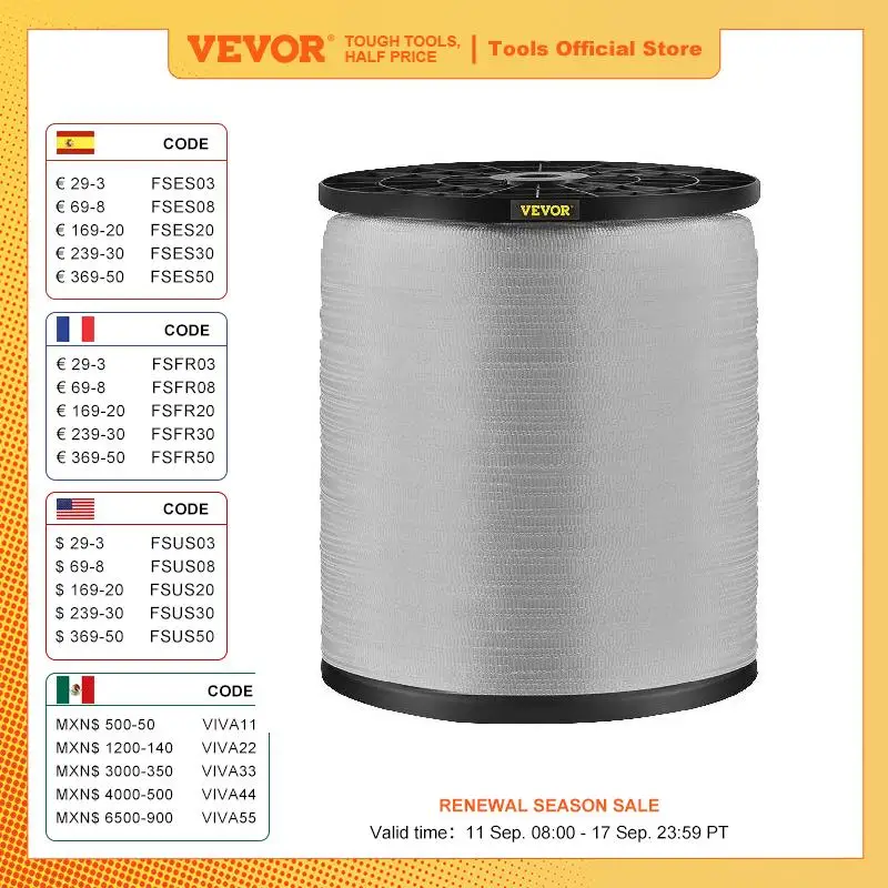 VEVOR 1800Lbs Polyester Pull Tap Flat Rope for Wire Line Cable Conduit Work Variable Functions Pulling Loading Packing