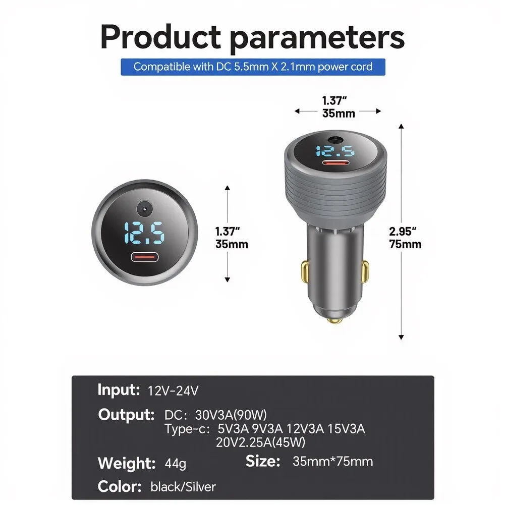 90W Waterproof Car Power Adapter Powerful 135W 3-in-1 Charger Dual Output With 30V 3A Step Up Converter Adapter Car Charge Parts