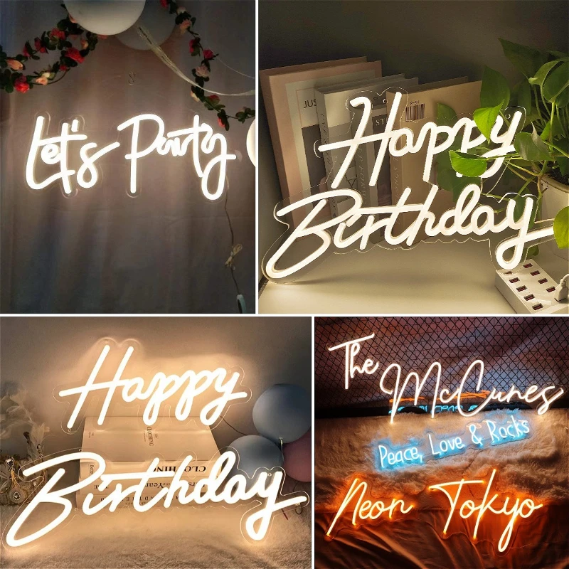 

New Happy Birthday LED Atmosphere Light, USB Game Controller Engraved Neon Light, Customized Light Sign