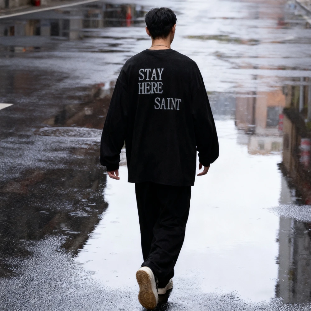 KUCLUT 1:1 SAINT OF MICHAEL STAY HERE Streetwear Vintage Clothing Casual Long Sleeves Tee Loose Oversize T Shirt Men Woman