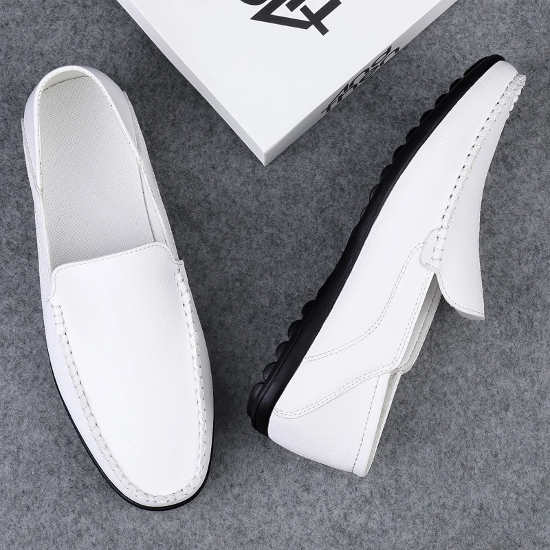 Mocasines Italianos de Cuero Genuino para Hombre, Diseño Slip-On, Zapatos Náuticos, Tallas Grandes 46-47, Transpirables, Zapatillas Hombre