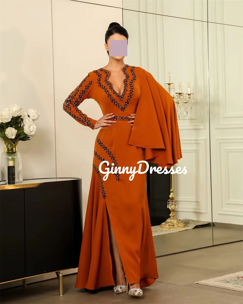 فساتين سهرة نسائية مخصصة على شكل حرف a على شكل حرف v فساتين مناسبة رسمية بطول الأرض مطرز بسحاب حتى فساتين بأكمام طويلة لـ