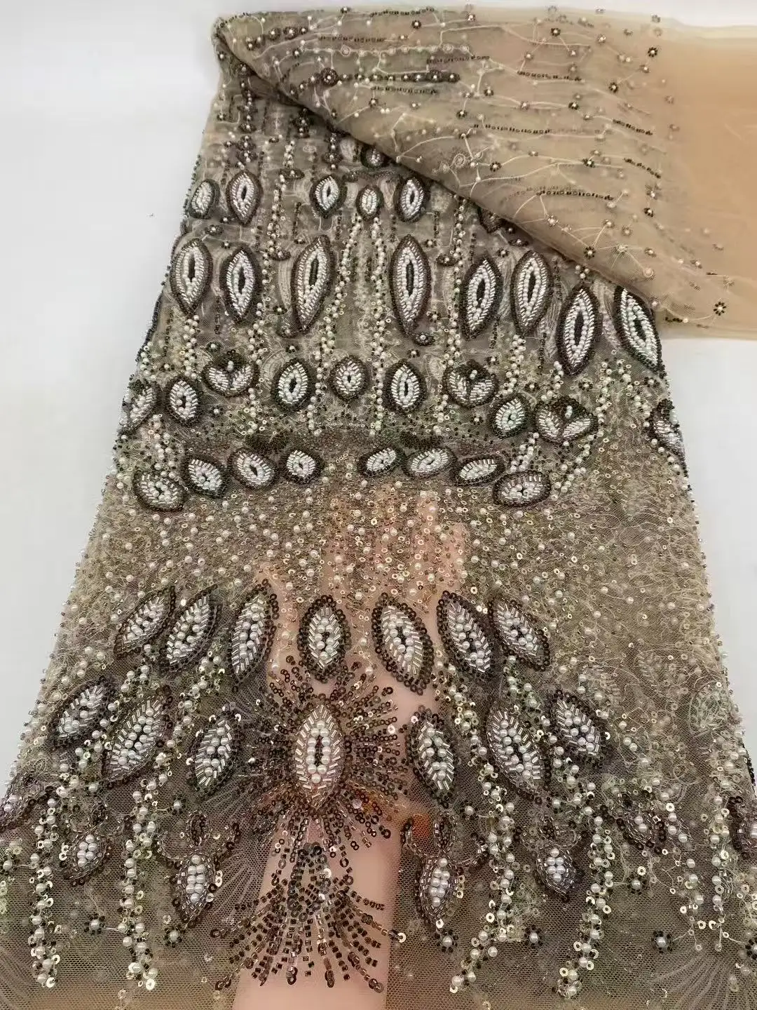 아프리카 헤비 비즈 레이스 원단 2025 고품질 나이지리아 스팽글 자수 프랑스 튤 원단 웨딩 파티용