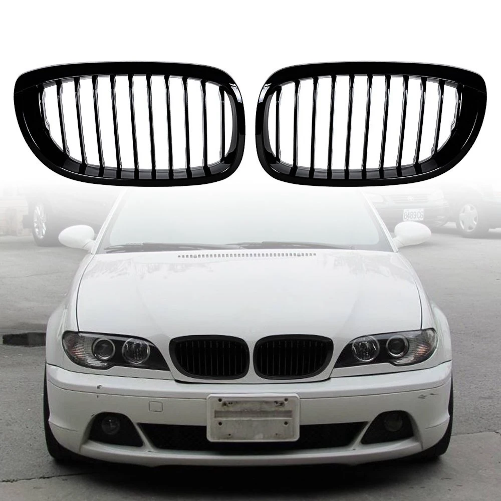 Glossy Black Front Sport Kidney Grille Grill For 2003-2006 E46 325Ci 330Ci 2-Door LCI 51137064318 51137064317