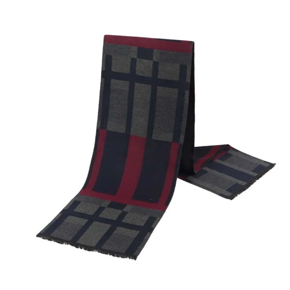 Classic Plaid Men Scarf Thicken Windproof Faux Cashmere Scarf Soft Winter Warm Long Shawl Wraps