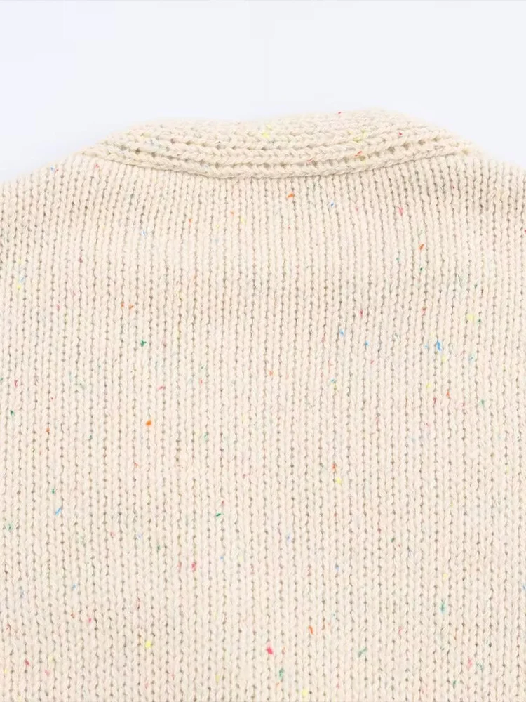 النمط الأوروبي والأمريكي الخريف موضة جديدة الملابس النسائية الخامس الرقبة طويلة الأكمام الصغيرة البولكا نقطة محبوك معطف فضفاض