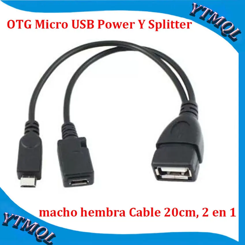 20-100Pcs OTG Micro USB Power Y Splitter adaptador USB a Micro 5 pines macho hembra Cable 20cm, 2 en 1