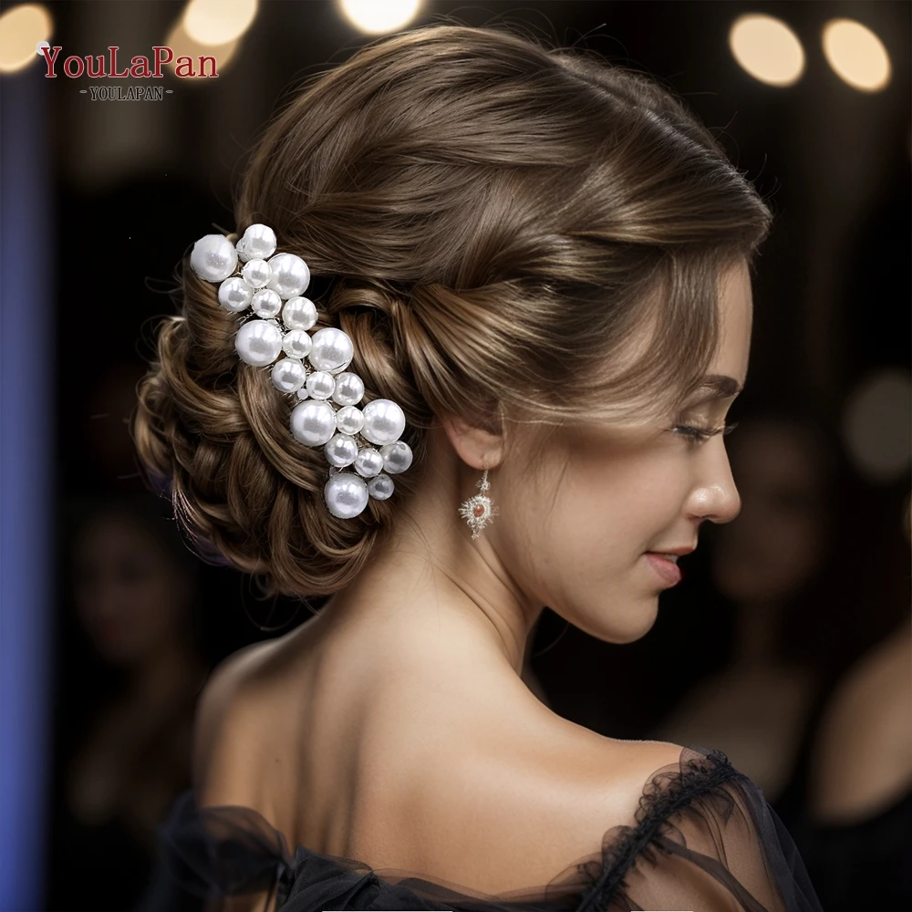 TOPQUEEN-accesorios para el cabello hechos a mano para mujer, tocado de pelo con perlas de Color blanco, Tiara de peine, tocado de fiesta, HP641