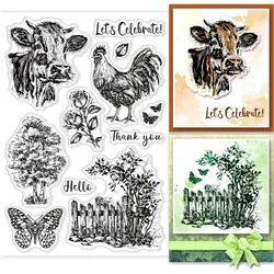 Country Clear Stamps for Card Making, Chicken Rubber Stamps Cow Butterfly Transparent Silicone Seals Stamp for DIY Scrapbook