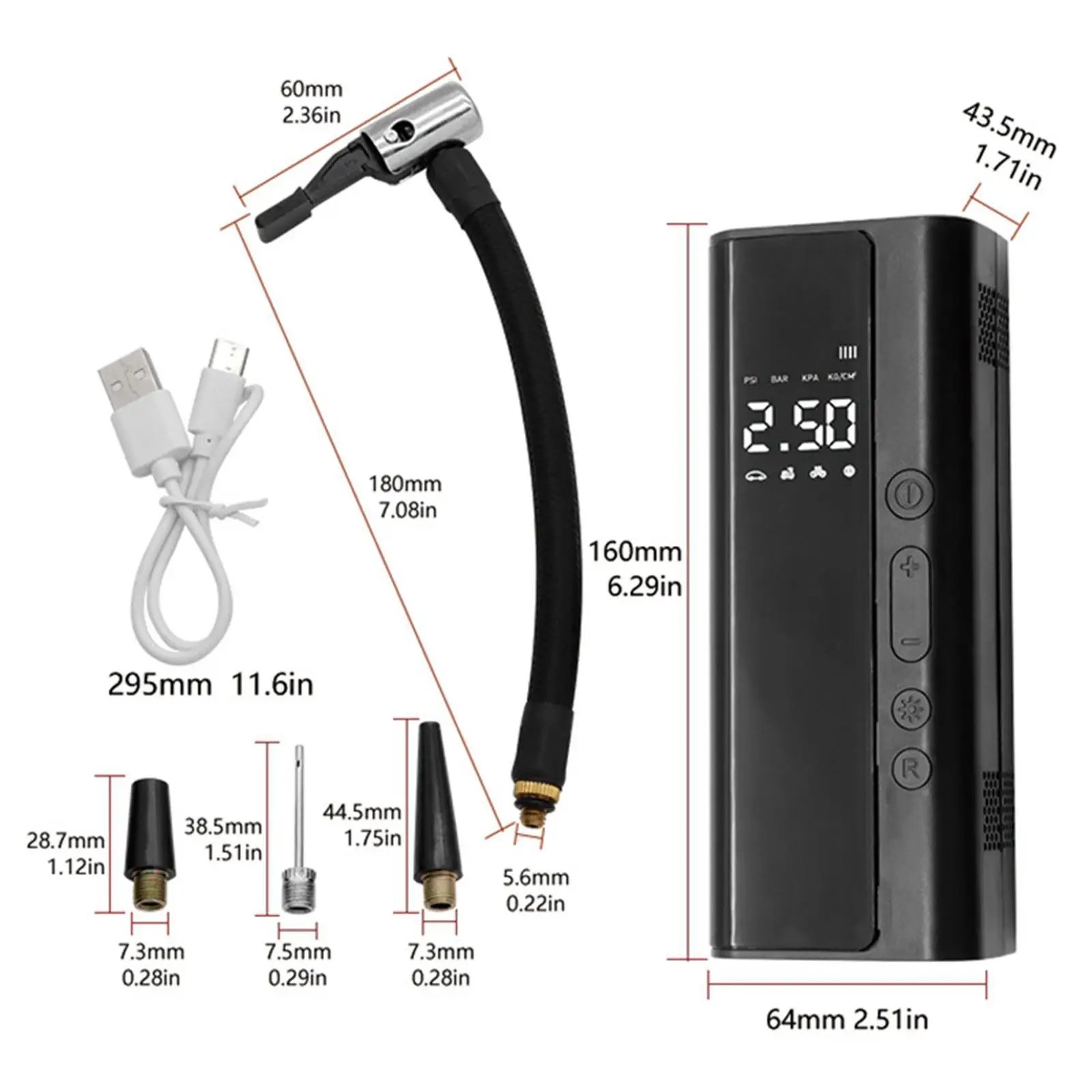 Mini bomba de ar para inflar pneus, bomba com luz para inflar pneus de carro, bolas de carro, pneus de motocicleta