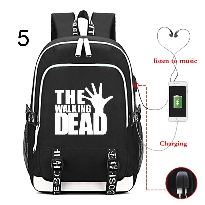 

Hot Tv Series The Walkings Deads Print Backpack USB Charging Backpack Women Men Travel Backpack Student Bags