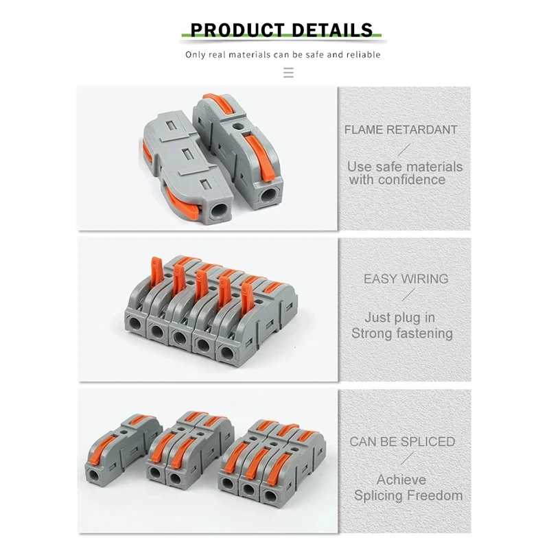 Fast Splicing Wire Connectors Multiplex Push-in Wiring Terminals 1 Way Inline Conductor Universal Compact Block Junction Box