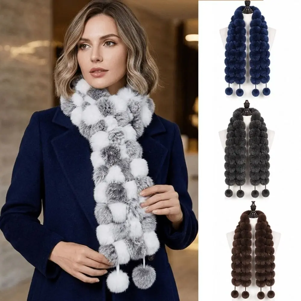 Fashionable Luxury Fur Rabbit Fur Scarf Double-Sided Thickened Fur Scarf Soft Warm Fur Neckerchief Women