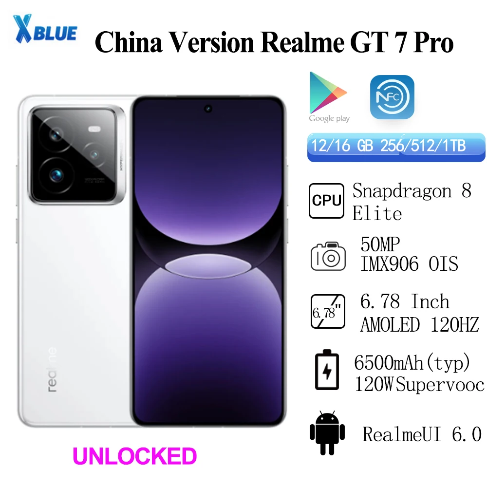 Unlocked Original Realme GT 7 Pro 50MP Sony IMX906  OIS 6500mAh 120W Supervooc Snapdragon 8 Elite 6.78 Inch AMOLED 120Hz IP68 69