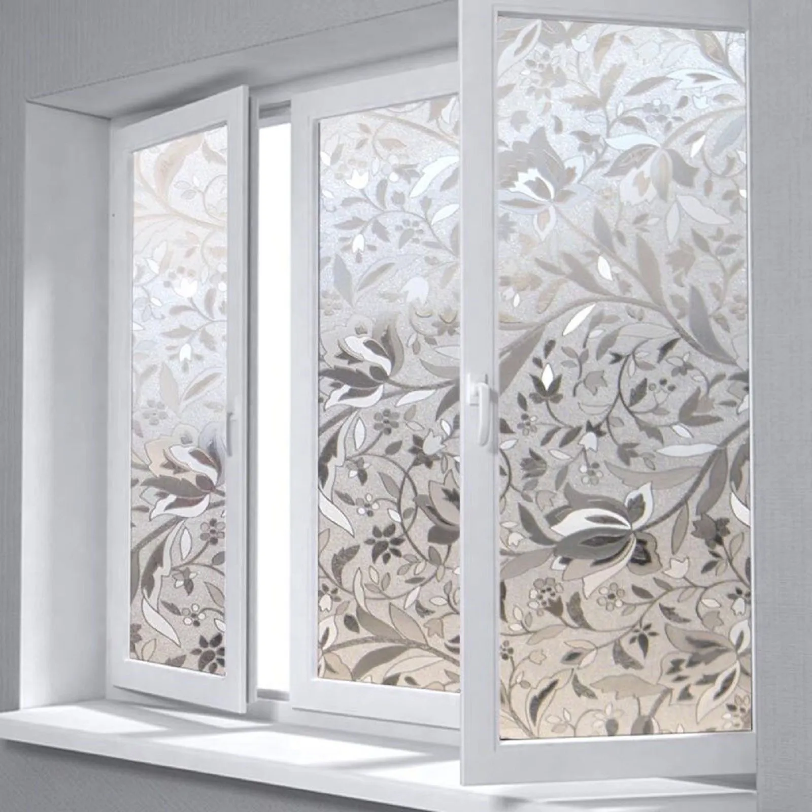 Film de fenêtre anti-privité au design floral élégant – Autocollant en verre opaque transparent auto-adhésif, sans colle, décoration tulipes