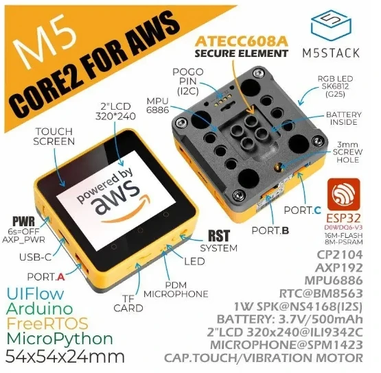 Core2 Development Kit para AWS IoT, M5Stack oficial, ESP32, Education Kit