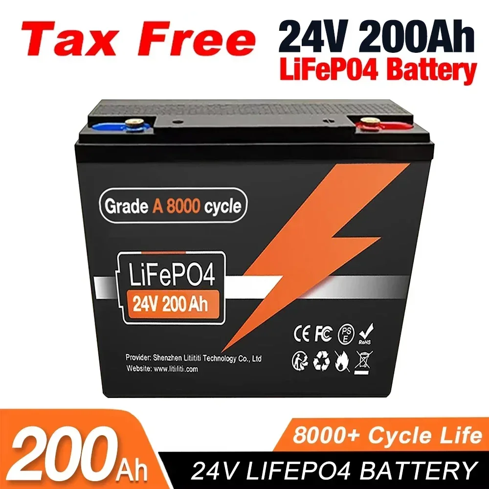 

НОВЫЙ аккумулятор LiFePO4 24 В, 200 Ач, встроенный BMS 200 А, 8000 циклов, идеально подходит для автофургонов/кемперов, солнечных батарей, морских, надземных/фургонов, автономных сетей