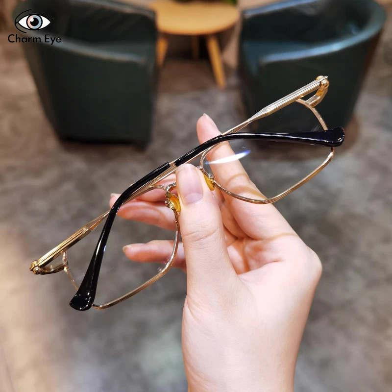 الرجعية إطار كبير مزدوج شعاع إطارات النظارات الرجال النساء العصرية الأعمال موضة مربع الراقية قصر النظر مكافحة نظارات الضوء الأزرق #3