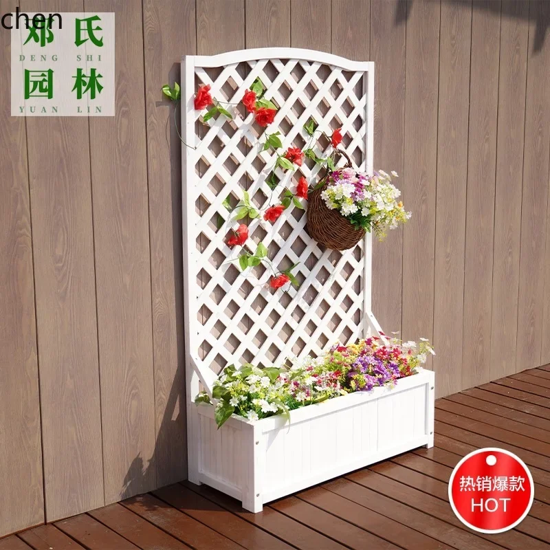 

a-1CZ Wood Courtyard Flower Pot Grid Rack Yard Fence Flower Stand Garden Climbing Vine Rack Solid Wood Balcony Storage Rack