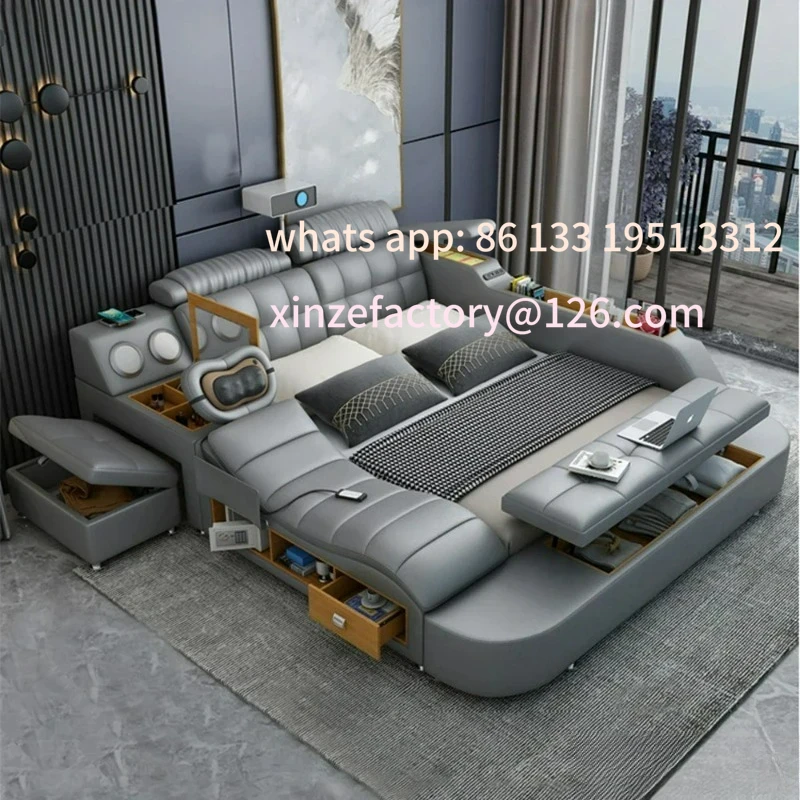 

Customizable | Massage Tatami Bed with Projecter | Upho MINGDIBAO Tech Smart Genuine Leather Bed | Multifunctional Ultimate B