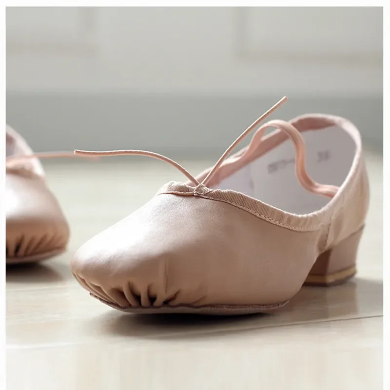 Chaussures de ballet en cuir avec talons, professeur de pratique, fuchsia, danse