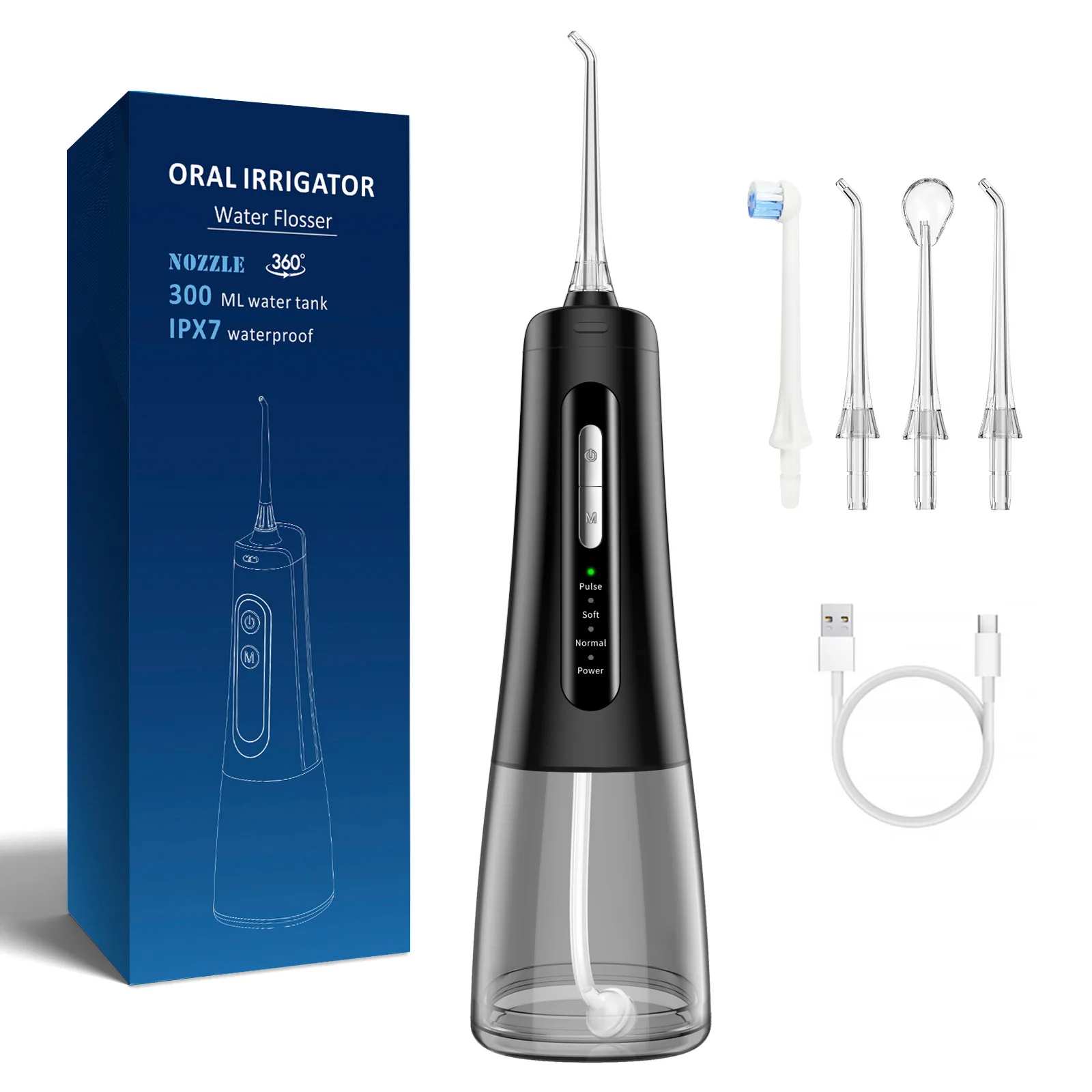 

Oral Irrigator Dental Teeth Whitening Home Appliance Sonic Water Flosser 300ML Tank Teeth Cleaner Dental Water Jet 4 Nozzle M139