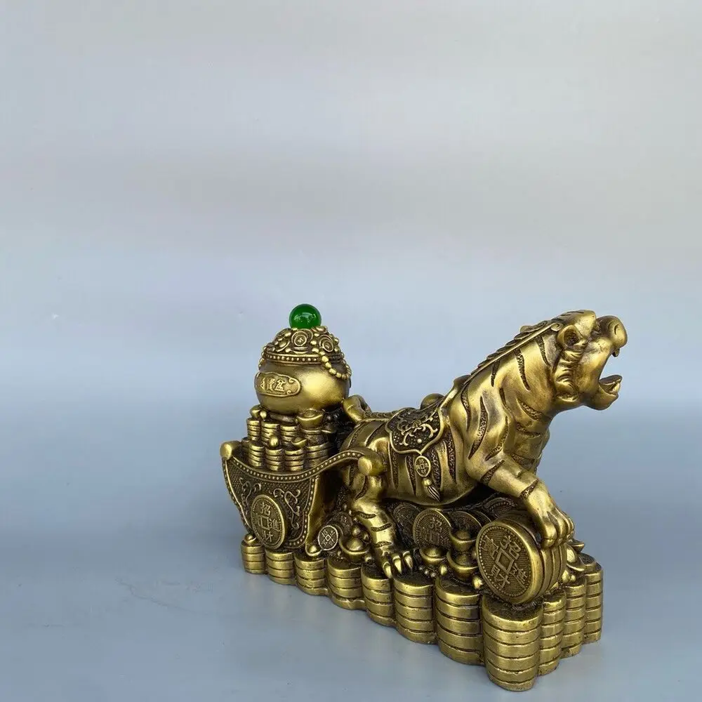 9'' home decor chinese fengshui brass fortune wealth money tiger statue