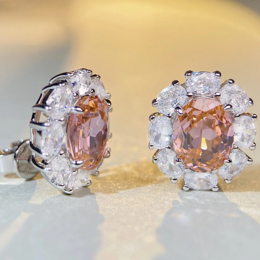 Luxury Platinum Solid Platinum PT950 Women's Earrings Diamond Earrings Pink Diamond Pink Gemstone
