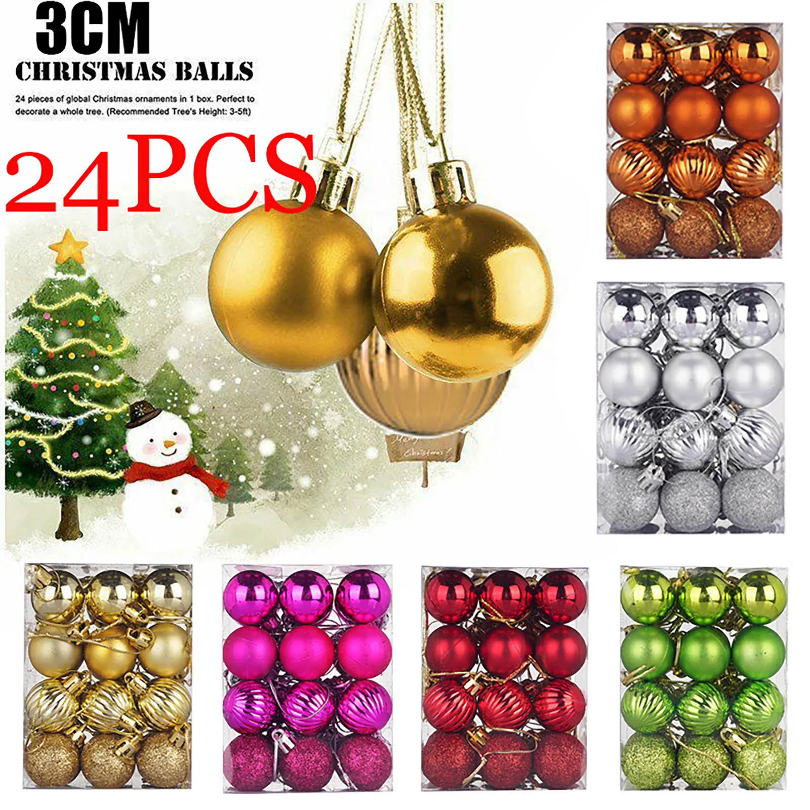 24Pcs Christmas Balls Ornaments for Xmas Christmas Tree, Christmas Tree Decorations Hanging Ball for Holiday Party Decoration