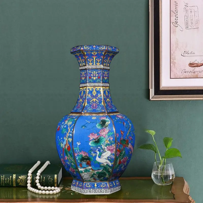 Jingdezhen Ceramics High-end Antique Qianlong Enamel Color Vase Accessories Home Livingroom Cabinet Desktop Classical Ornaments