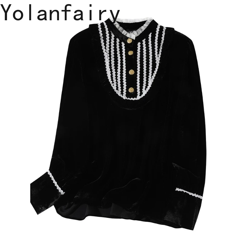 

YOLANFAIRY Luxury Blouses for Women 2025 Autumn High-end 20% Mulberry Silk 80% Viscose Long Sleeve Shirts Woman Tops and Blouse